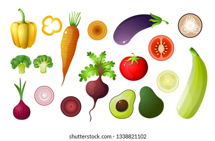 Colored vegetables set isolated on white background