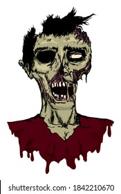 Colored version of a male rotten zombie portrait in hand drawn style.