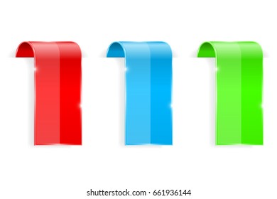 Colored vertical design elements. 3d shiny icons with transparent shadow. Vector illustration isolated on white background