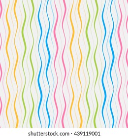 Colored vertical lines on a white background. Wavy colored vector seamless background.