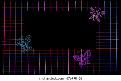 Colored vertical threads and three contour symbolic butterflies