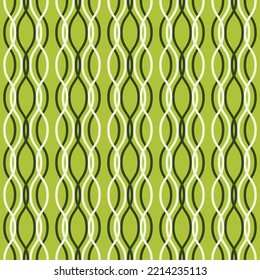 Colored vertical wavy lines intertwined on a light green background. Vector seamless pattern. Illustration great for holiday background, Christmas, greeting card design, textiles, packaging, wallpaper