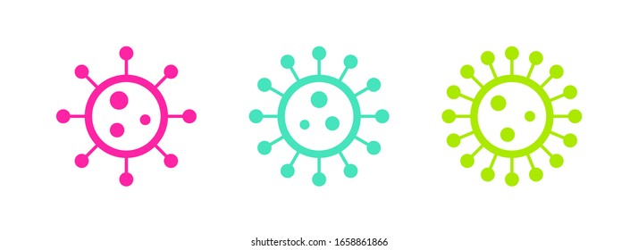 Colored Vibrant Virus Icons. Circle Virus Icons, Symbols. Coronavirus, COVID 19, 2019-ncov Signs. Vector Illustration.