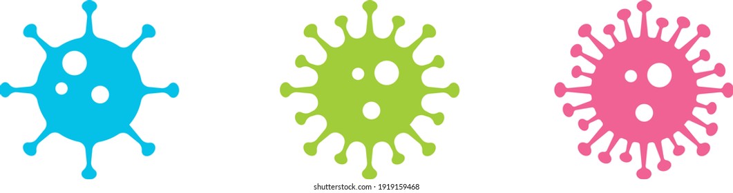 Iconos de virus vibrantes de color. Iconos de virus de círculo, símbolos. Coronavirus, COVID 19, ilustración vectorial.