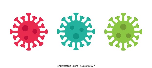 Colored vibrant virus icons. Circle virus icons, symbols. Coronavirus, COVID 19 signs. Set of covid-19 symbols. Vector illustration.