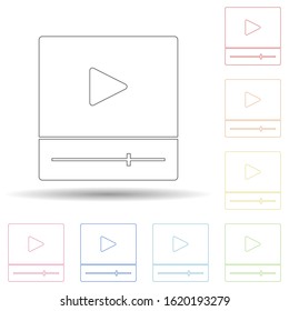 Colored video player in multi color style icon. Simple thin line, outline vector of web icons for ui and ux, website or mobile application