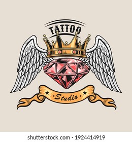heart love with crown and wings tattoo studio graphic 2463096 Vector Art at  Vecteezy
