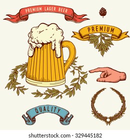 colored Vintage Beer set elements 