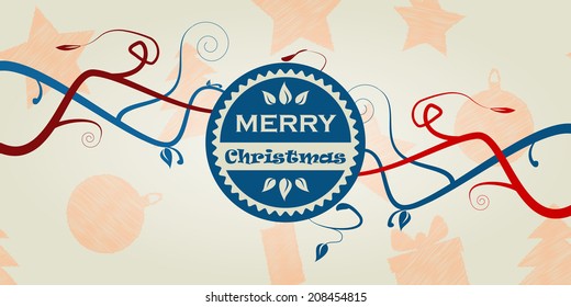 Colored vintage with branches designed for Christmas. Vector illustration.