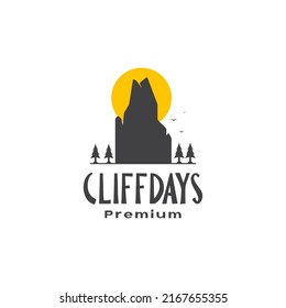 colored vintage cliff with trees logo design vector graphic symbol icon illustration creative idea