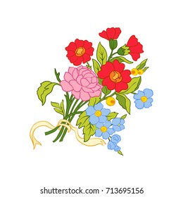 Colored vintage flowers bouquet or pattern 