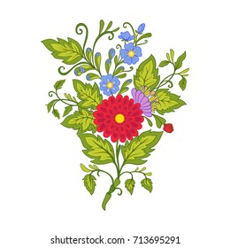 Colored vintage flowers bouquet or pattern 