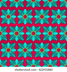 Colored vintage geometric rosettes background. Vector seamless pattern 