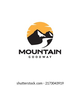colored vintage mountain with road and sunset logo design vector graphic symbol icon illustration creative idea