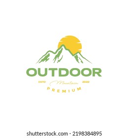 colored vintage outdoor mountain with sunset logo design