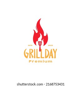 farbige Vintage-Spatel mit Brandflamme-Logo-Design Vektorsymbol-Ikone zur Illustration kreativer Idee