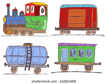 Colored vintage train with wagons