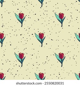 colored vintage tulips on a light background with small specks