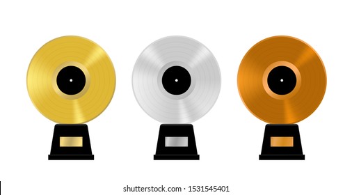 Colored vinyl record set. Old vintage music vector illustration