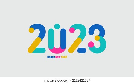 colored volumetric figures 2023. goals and plans for the new year, vector trendy background for branding, calendar, card, banner, cover