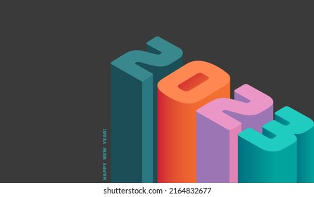 colored volumetric figures 2023. goals and plans for the new year, vector trendy background for branding, calendar, card, banner, cover