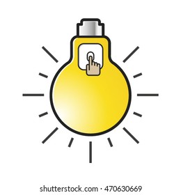 colored wall switch & bulb with hand in vector drawing