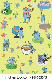 colored wallpaper with blue cats