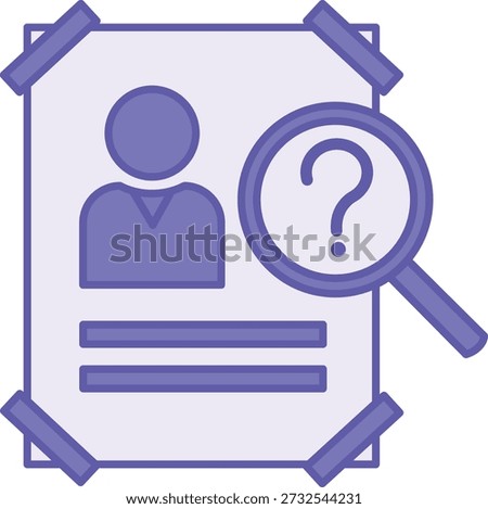 Colored Wanted Icon. Vector Illustration. Wanted Person Poster, Magnifying Glass with Question Mark. Crime Investigation. Police Concept