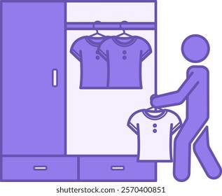 Colored Wardrobe Icon. Vector Illustration. Man Taking Out a New T-Shirt from a Closet. Clothes. Fashion Concept