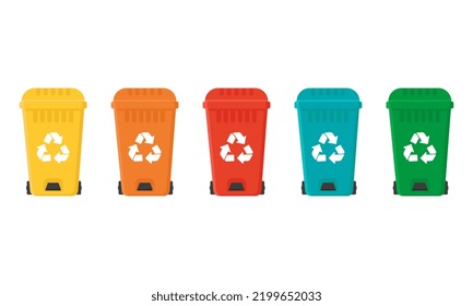 Colored waste recycling bins isolated on white background