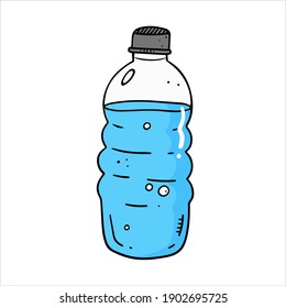 Colored water bottle in doodle style with outline. Vector doodle illustration. Colored illustration. Water bottle isolated on white background.