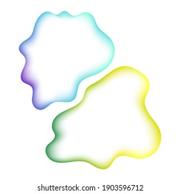 Colored water drops with a gradient mesh. Transparent color shapeless bubbles with a watercolor effect, with a gradient. Stock vector illustration isolated on white background. Gradient template.