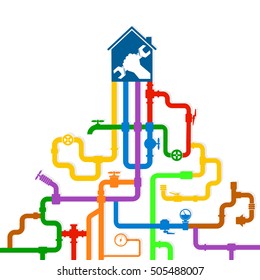 Colored water pipes vector design, repair water pipes