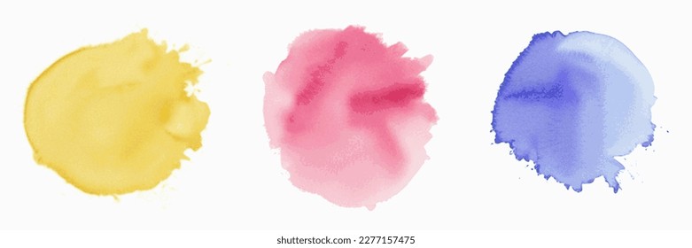 Colored watercolor spots, circular elements, blots isolated on white background