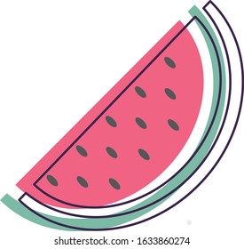 Colored watermelon slice with seeds