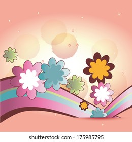 a colored wave with a lot of colored flowers in a colored background