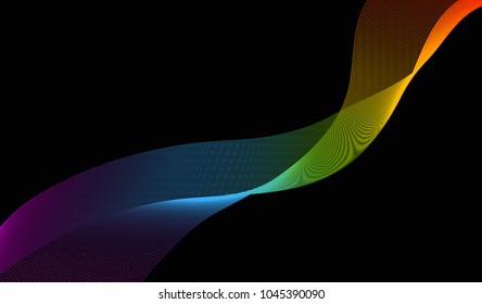 Colored Wave  lines. Abstract wavy stripes  on black background