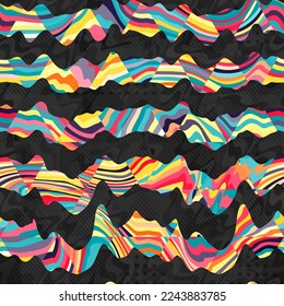 Líneas onduladas de colores con olas negras. Patrón transparente