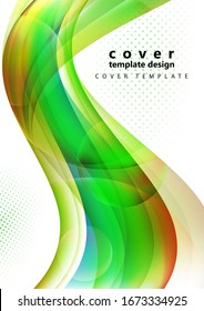 Colored wavy lines with light effects, transparent circles, motion concept. Presentation banner and business card design template. Vector illustration.