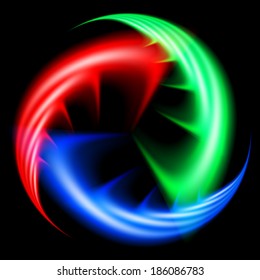 Colored wavy shapes with spikes on black background
