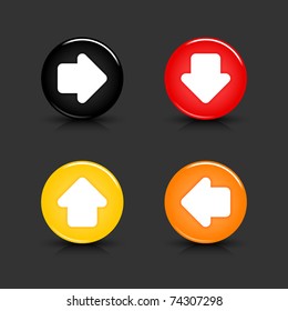 Colored web 2.0 button with arrow sign. Round shapes with gray reflection and black shadow on gray. 10 eps