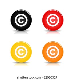 Colored web 2.0 button with copyright sign. Round shapes with reflection and shadow on white background. 10 eps
