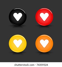 Colored web 2.0 button with heart sign. Round shapes with reflection and shadow on gray background. 10 eps