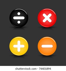 Colored web 2.0 button with math symbols. Round shapes with reflection and shadow on gray background. 10 eps
