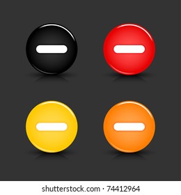 Colored web 2.0 button with minus sign. Round shapes with reflection and shadow on gray background. 10 eps