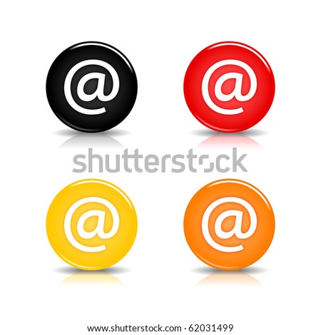 Colored web 2.0 button with at sign. Round shapes with reflection and shadow on white background. 10 eps
