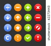 Colored web 2.0 buttons with navigations icon. Smooth satined round shapes with shadow on gray background