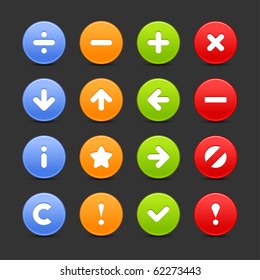 Colored web 2.0 buttons with navigations icon. Smooth satined round shapes with shadow on gray background