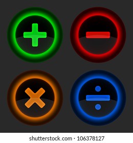 Colored web button with math symbols. Round shapes gray background. vector illustration. 10 eps