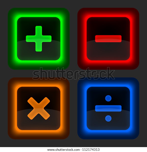 Colored web button with math symbols.\
Rounded square shape icon on gray background. 10\
eps